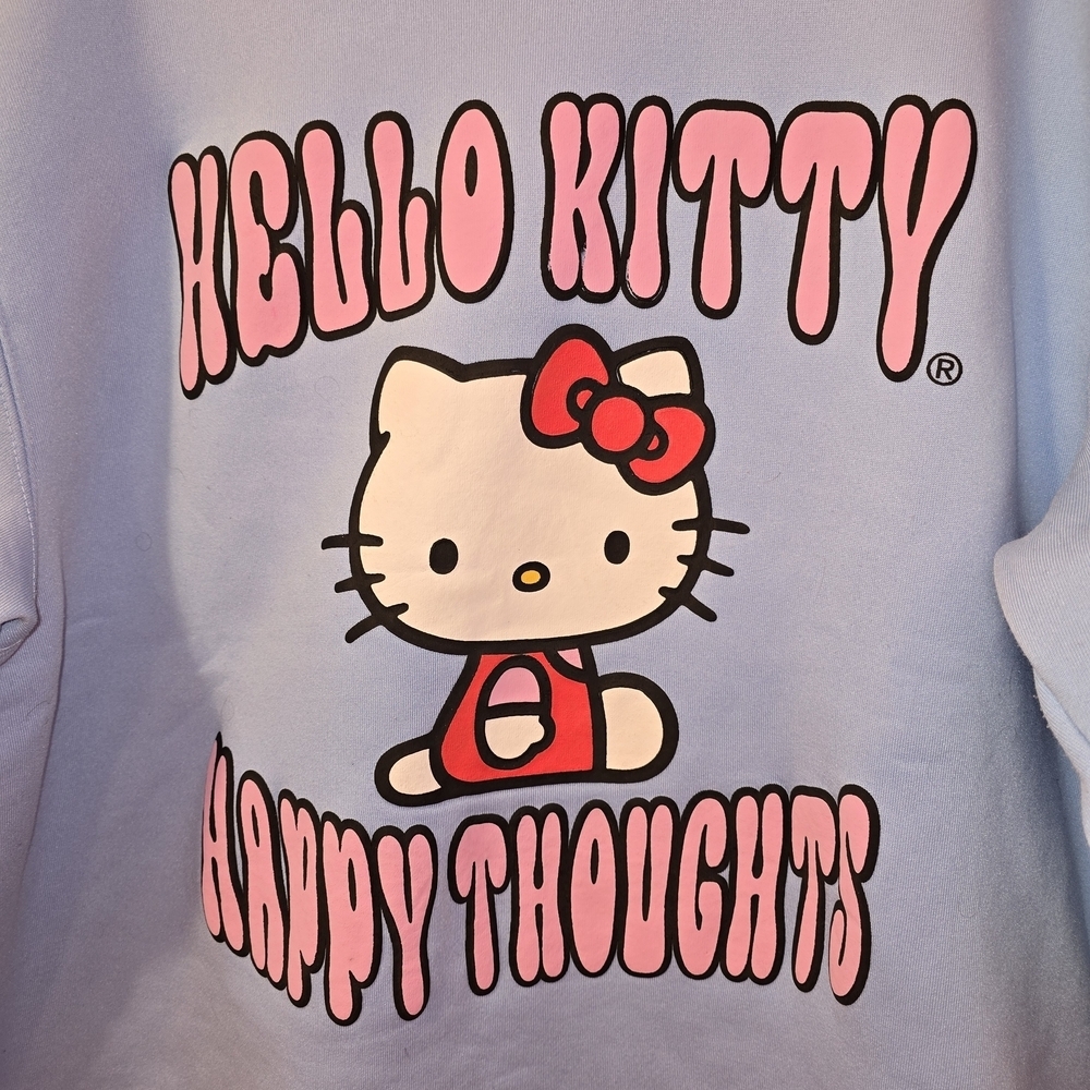 Hello Kitty "HAPPY THOUGHTS" Light Blue Crew Neck Sweater Size Large - Picture 2 of 7